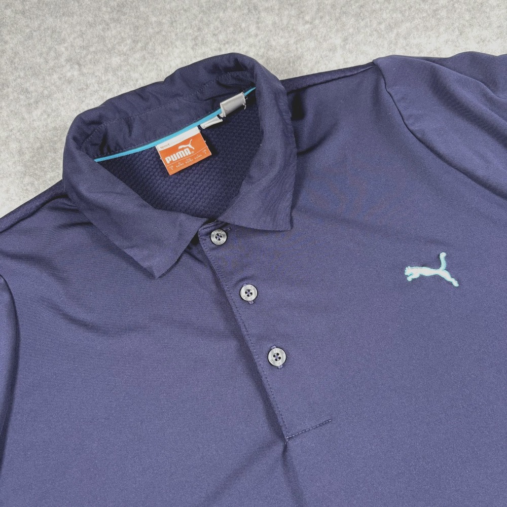 Puma Golf Polo Shirt Mens Large Navy Blue CoolCELL Performance Short Sleeve Logo